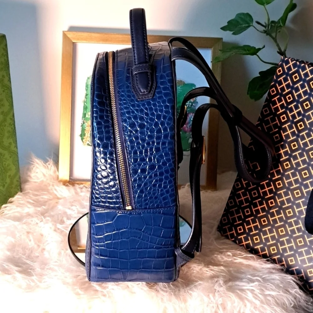 Tory Burch Croc-Embossed Backpack EUC
